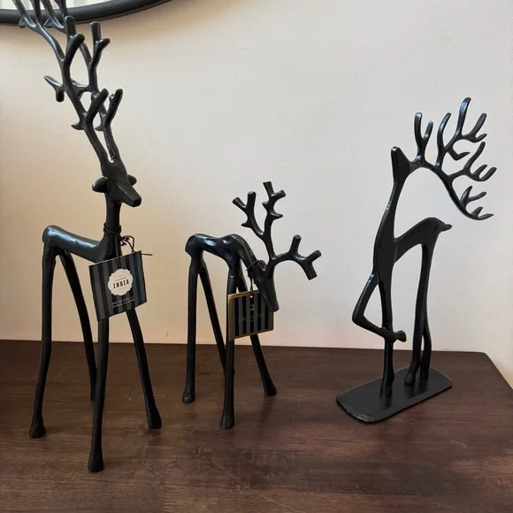 GRANVILLE LANEBlack Reindeer Set of 3Winter metal ChristmasDecor NEW